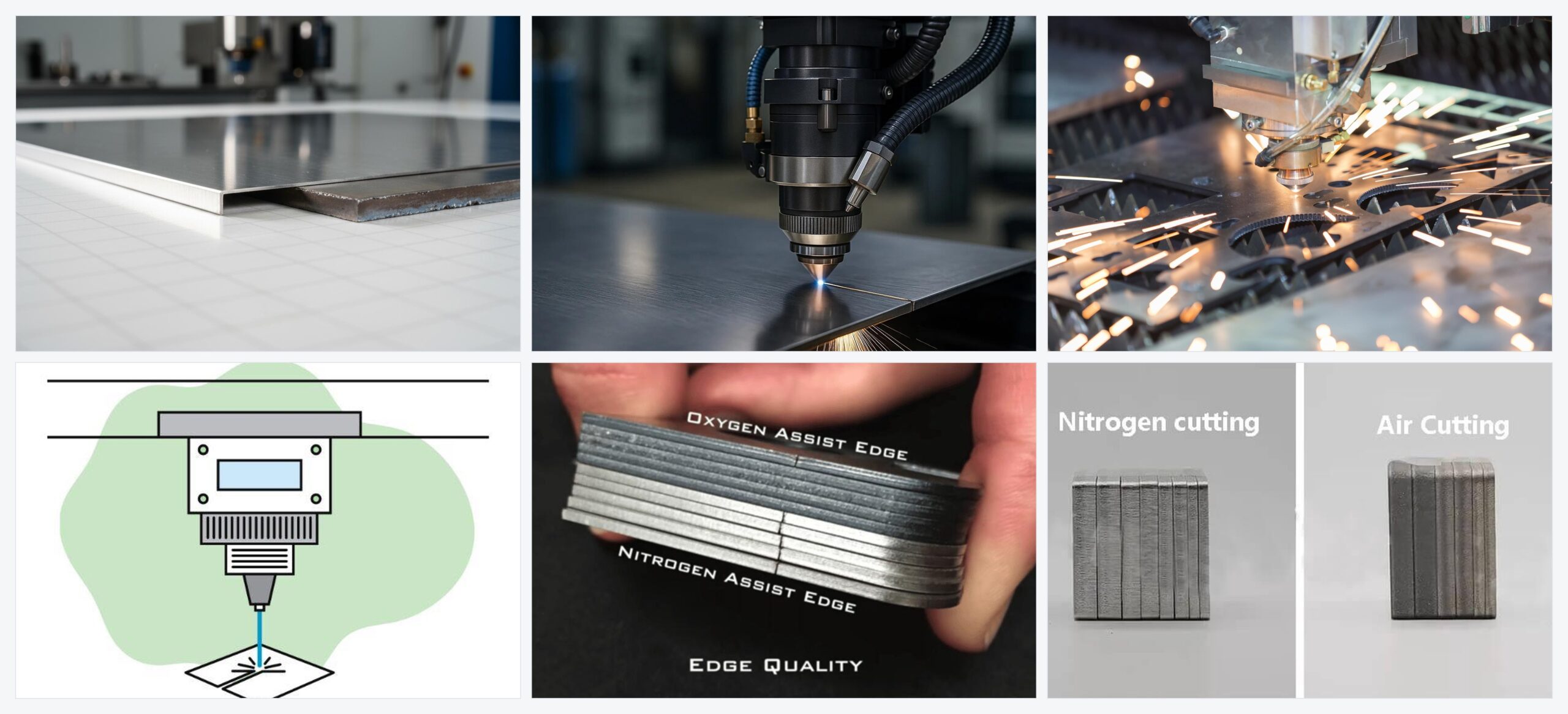 Nitrogen generator laser cutting system showing clean metal edge quality, PSA nitrogen production process and industrial laser cutting applications